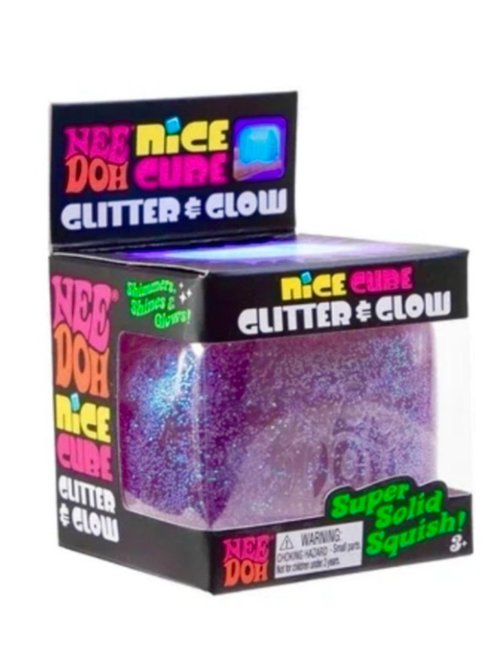 NeeDoh Nice Cube Glitter & Glow Squishy Cube - Purple Glitter